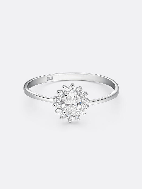 HALO MINI OVAL RING - White Gold