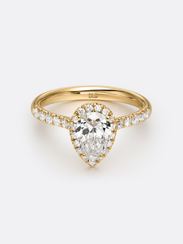 HALO PEAR RING - Yellow Gold