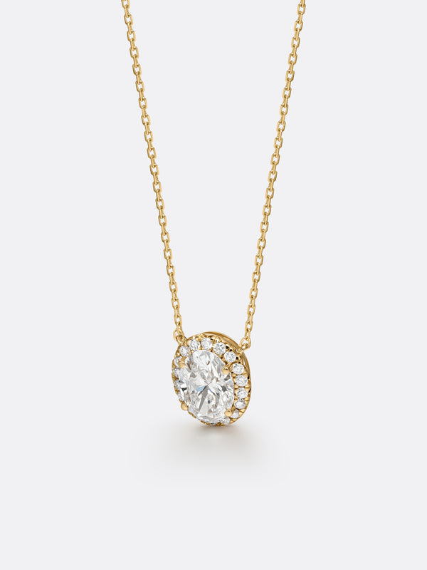 HALO OVAL NECKLACE - Yellow Gold