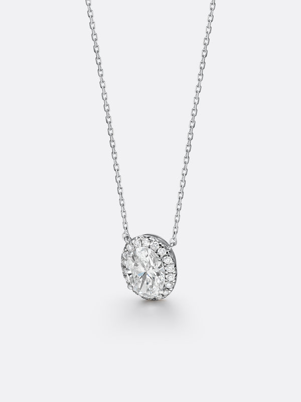 HALO OVAL NECKLACE - White Gold