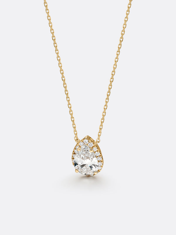 HALO PEAR NECKLACE - Yellow Gold