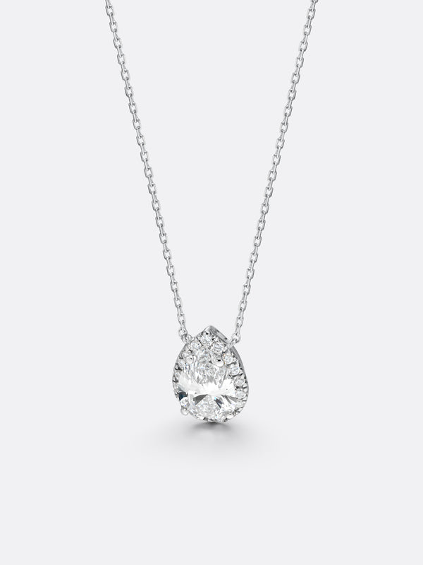 HALO PEAR NECKLACE - White Gold