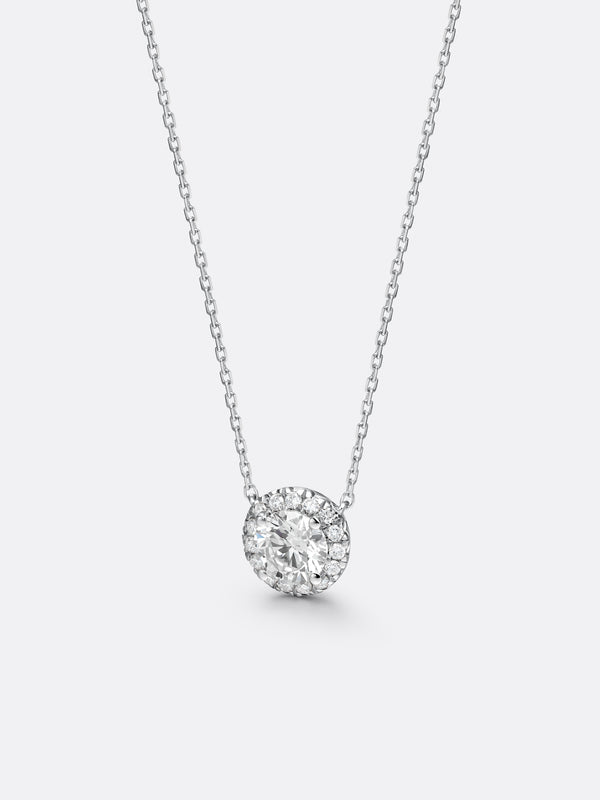 HALO ROUND NECKLACE - White Gold