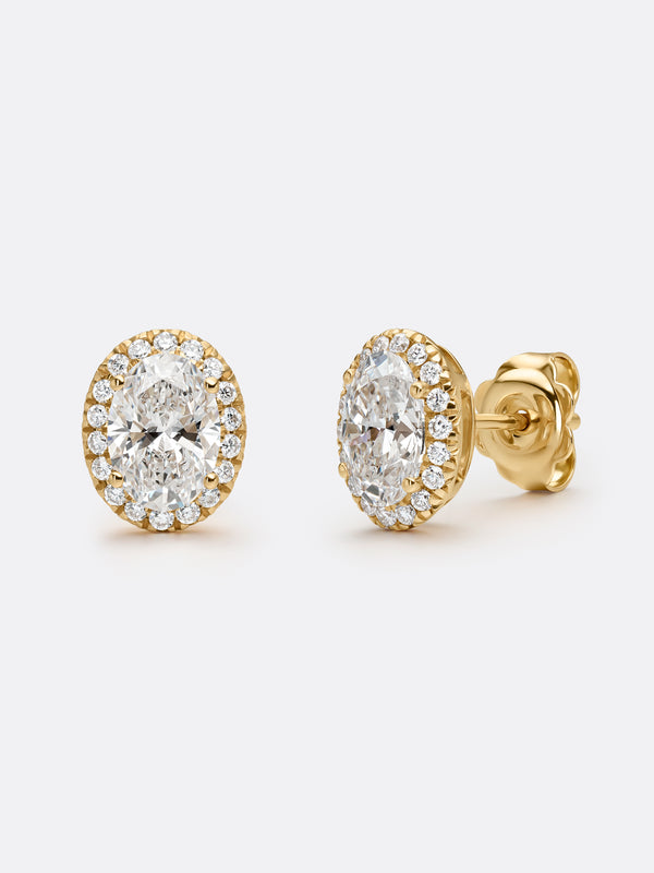 HALO OVAL EARRINGS - Yellow Gold
