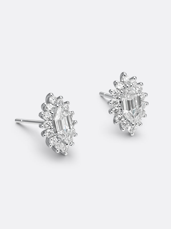 RARE LONG HEXAGONAL EARRINGS - White Gold