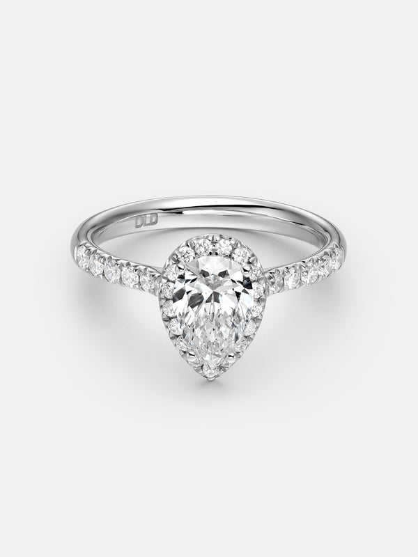 HALO PEAR RING - White Gold