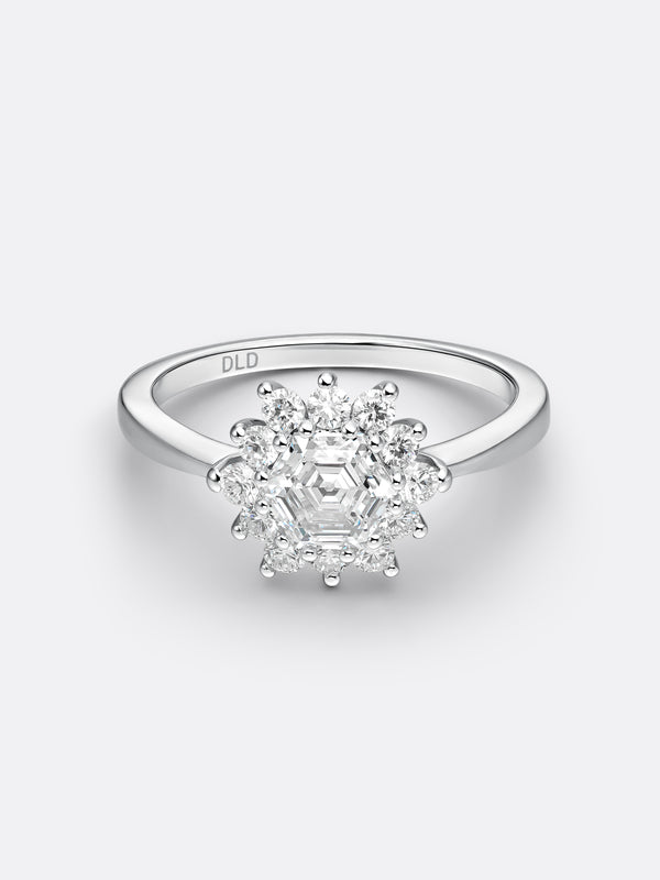 RARE HEXAGON RING - White Gold