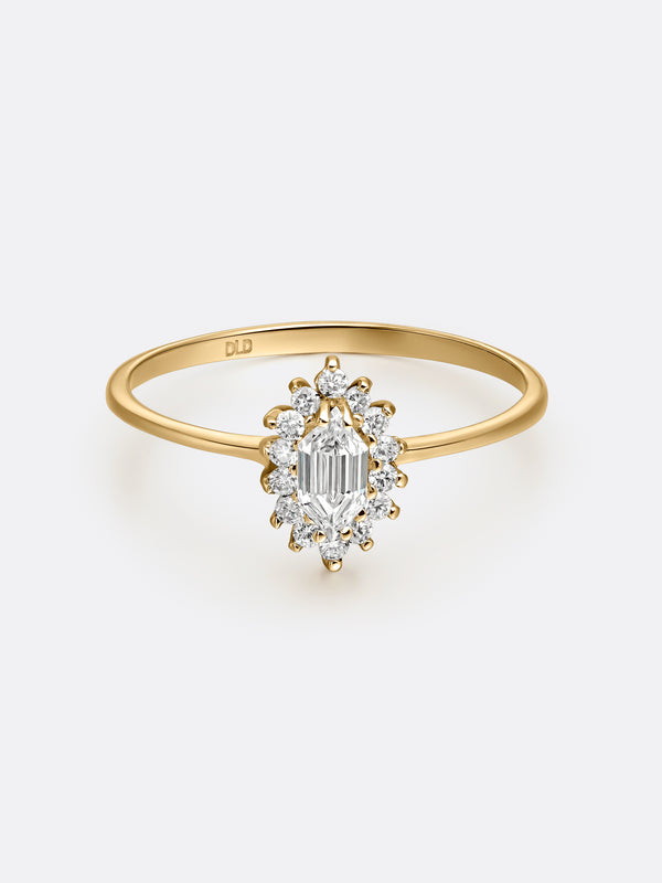 RARE LONG HEXAGONAL RING - Yellow Gold