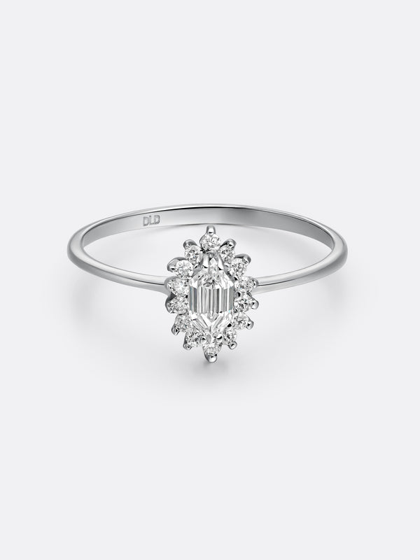 RARE LONG HEXAGONAL RING - White Gold