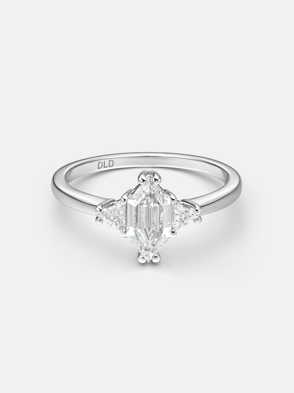 RARE CENTRAL MODIFIED HEXAGONAL RING - White Gold