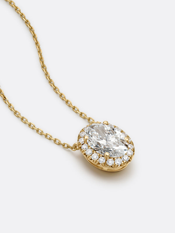 HALO OVAL NECKLACE - Yellow Gold Vista 2