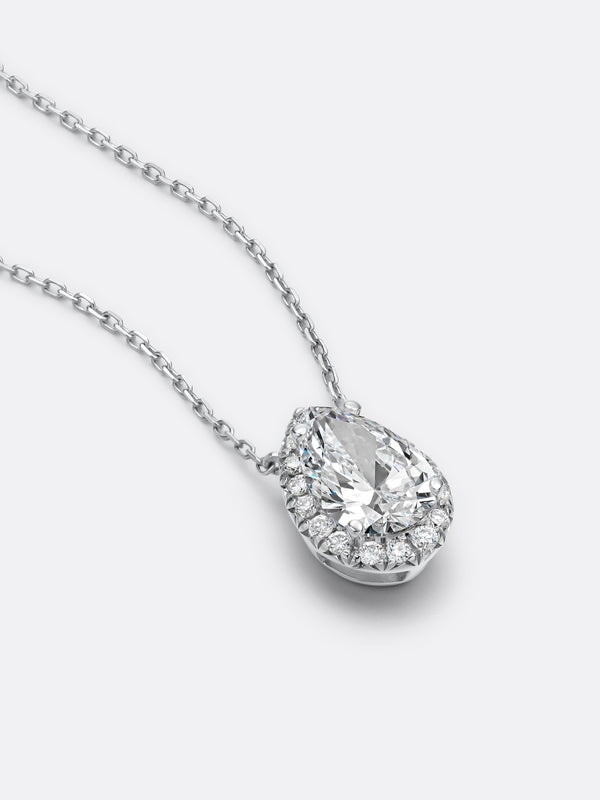 HALO PEAR NECKLACE - White Gold Vista 2