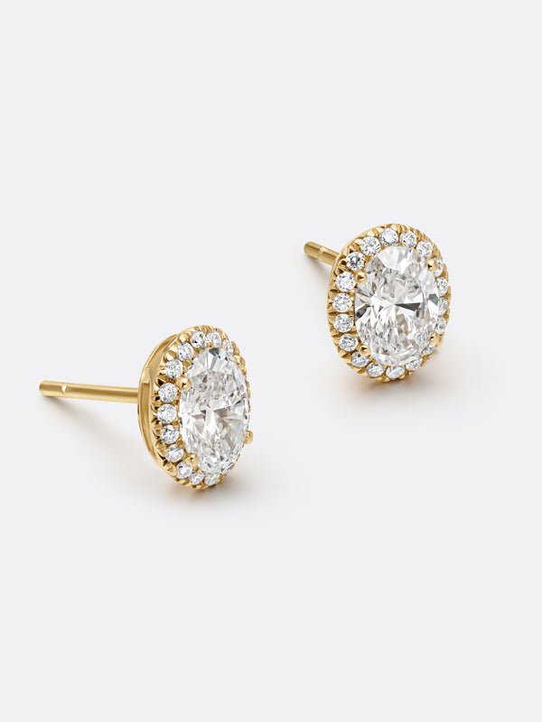 HALO OVAL EARRINGS - Yellow Gold Vista 2