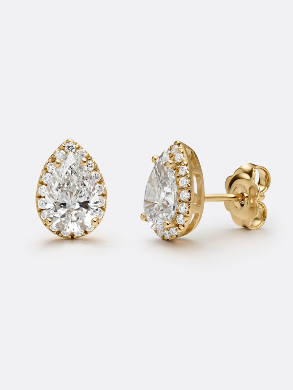HALO PEAR EARRINGS - Yellow Gold