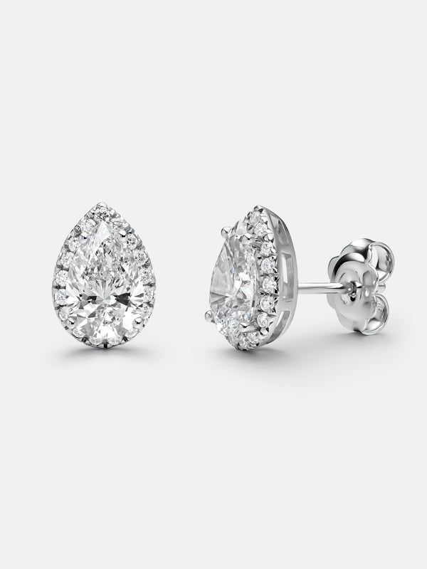 HALO PEAR EARRINGS - White Gold