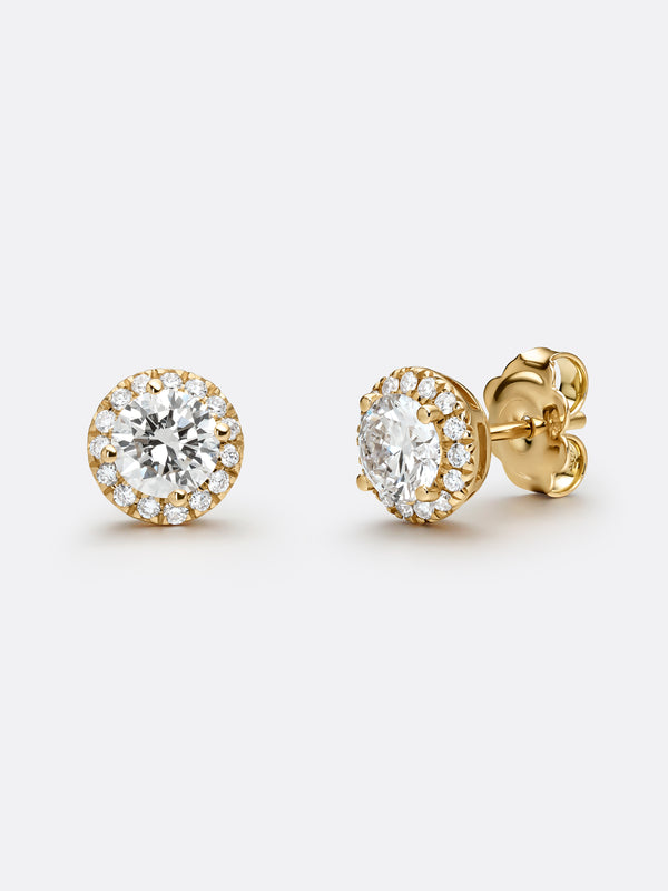 HALO ROUND EARRINGS - Yellow Gold