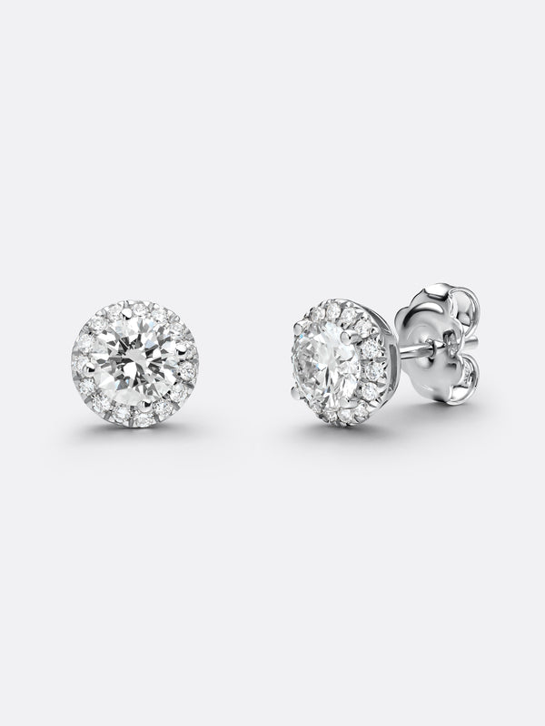HALO ROUND EARRINGS - White Gold
